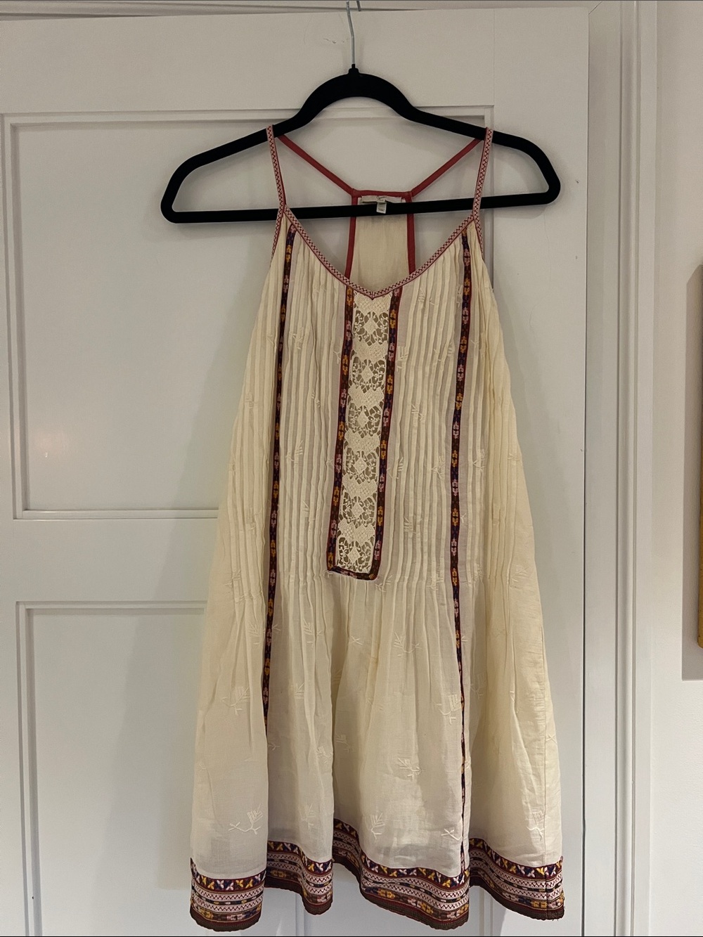 Joie Cream Mini Dress with Maroon Trim